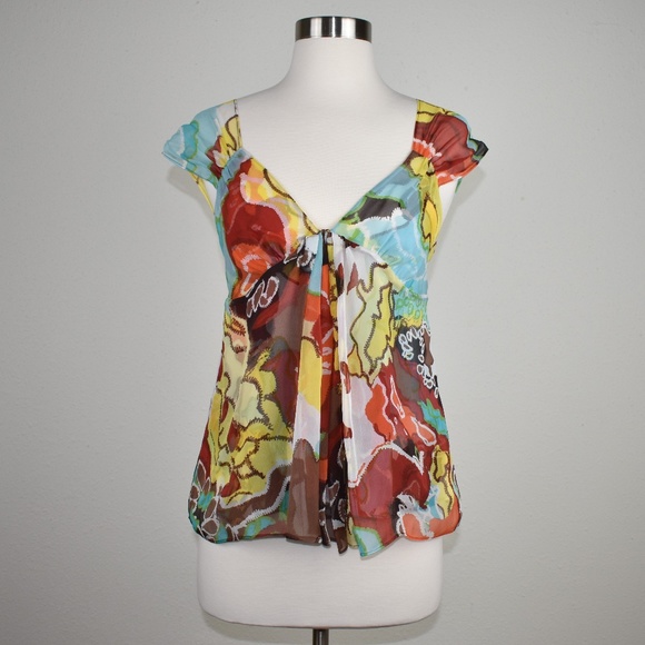 Diane Von Furstenberg Tops - Diane Von Furstenberg Colorful Silk Top Size 4
